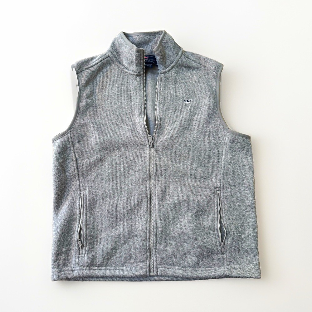 Vineyard Vines Boys L (16) Gray Full Zip Vest Logo Pockets Classic Fit